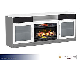Twin Star Ashford White/Gray With Sound Entertainment Stand with Fireplace (70")