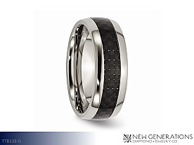 New Generations Titanium Band Jewelry - Gents Titanium 8mm Black Carbon Fiber Polished Band (Available Sizes 8-13, all 1/2 sizes)